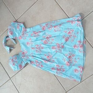 Girl's Size 8 Janie And Jack Light Blue Floral Puff Sleeve Dress With Headband